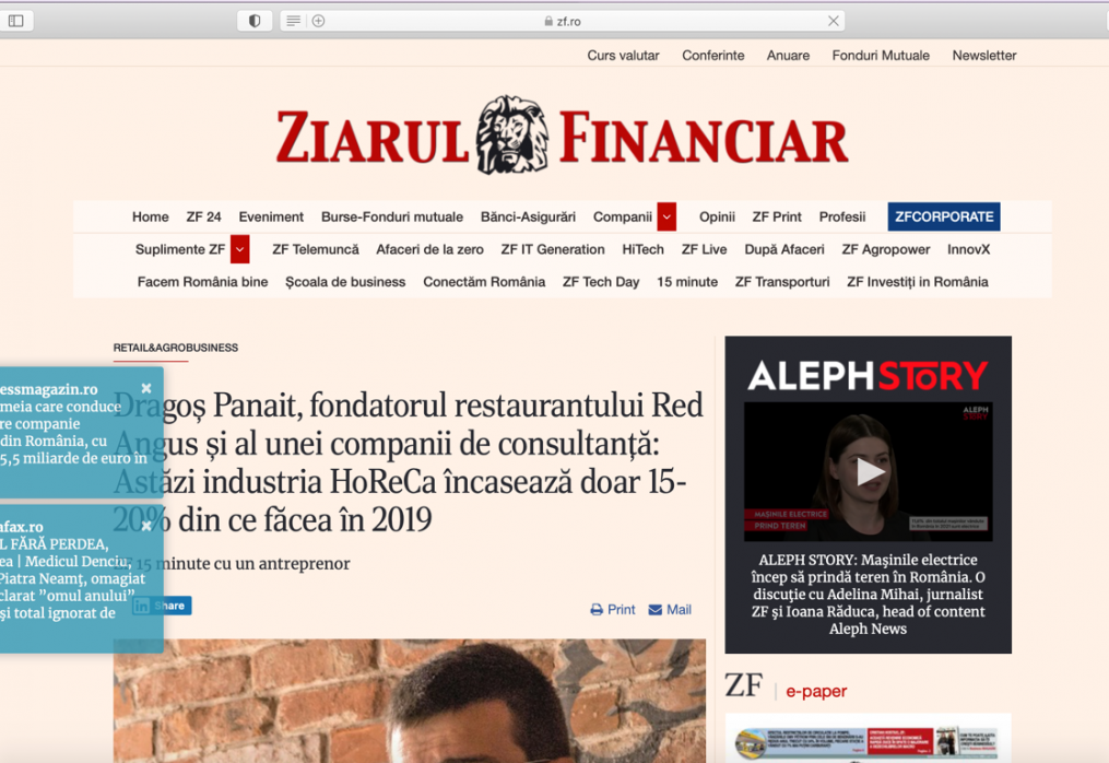 Dragoş Panait, fondatorul restaurantului Red Angus şi al unei companii de consultanţă: Astăzi industria HoReCa încasează doar 15-20% din ce făcea în 2019